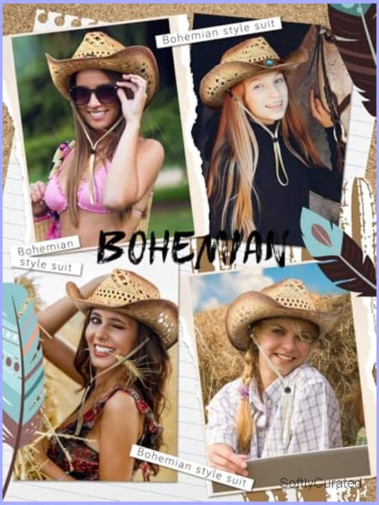 Straw Cowgirl Hat Set with 6 Interchangeable Bands main image 6